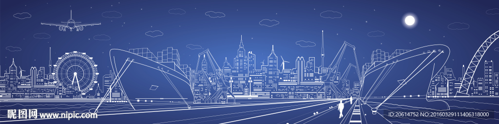线条勾勒城市风景创意海报