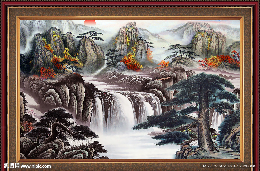 国画山水迎客松