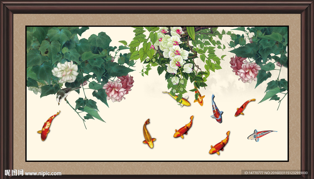 九鱼图 花鸟