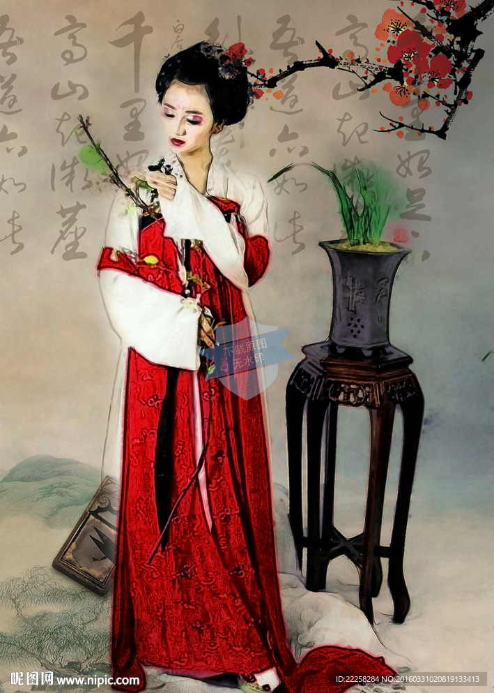 中国风古装少女插画分层