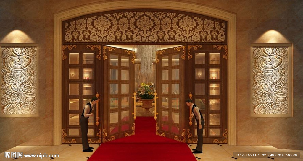 侍者迎接进大厅