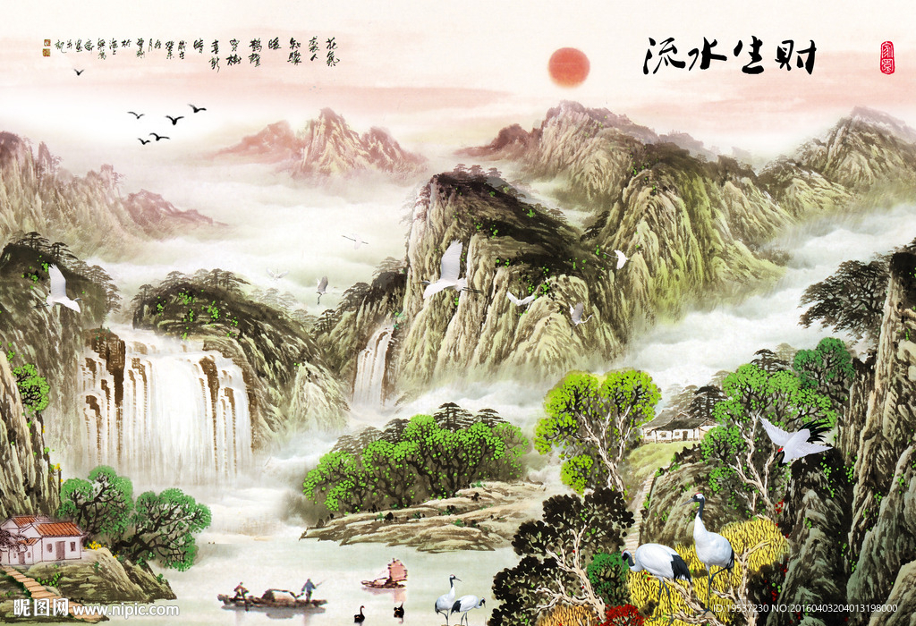 中式山水背景墙图片