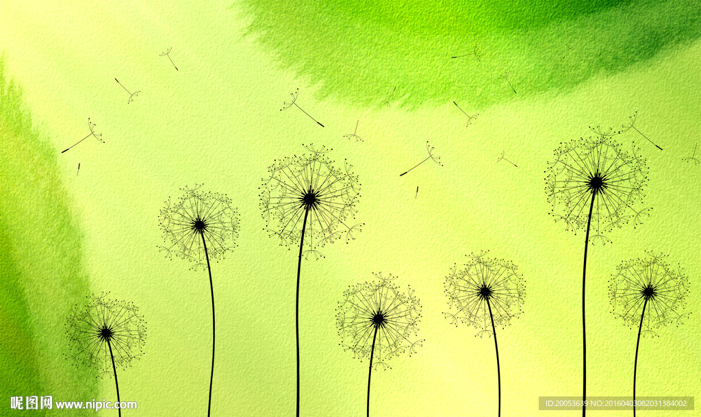 蒲公英绿色电视背景墙