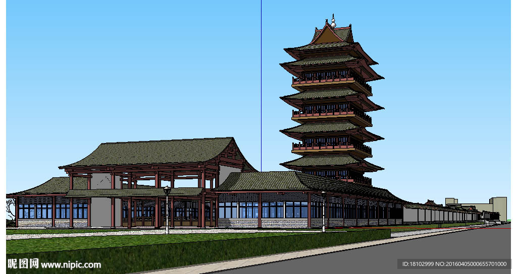 公园古建茶楼外建筑草图大师模型