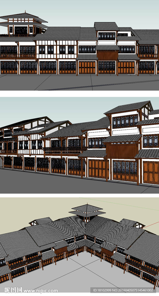 川西民居风格商业建筑草图大师S