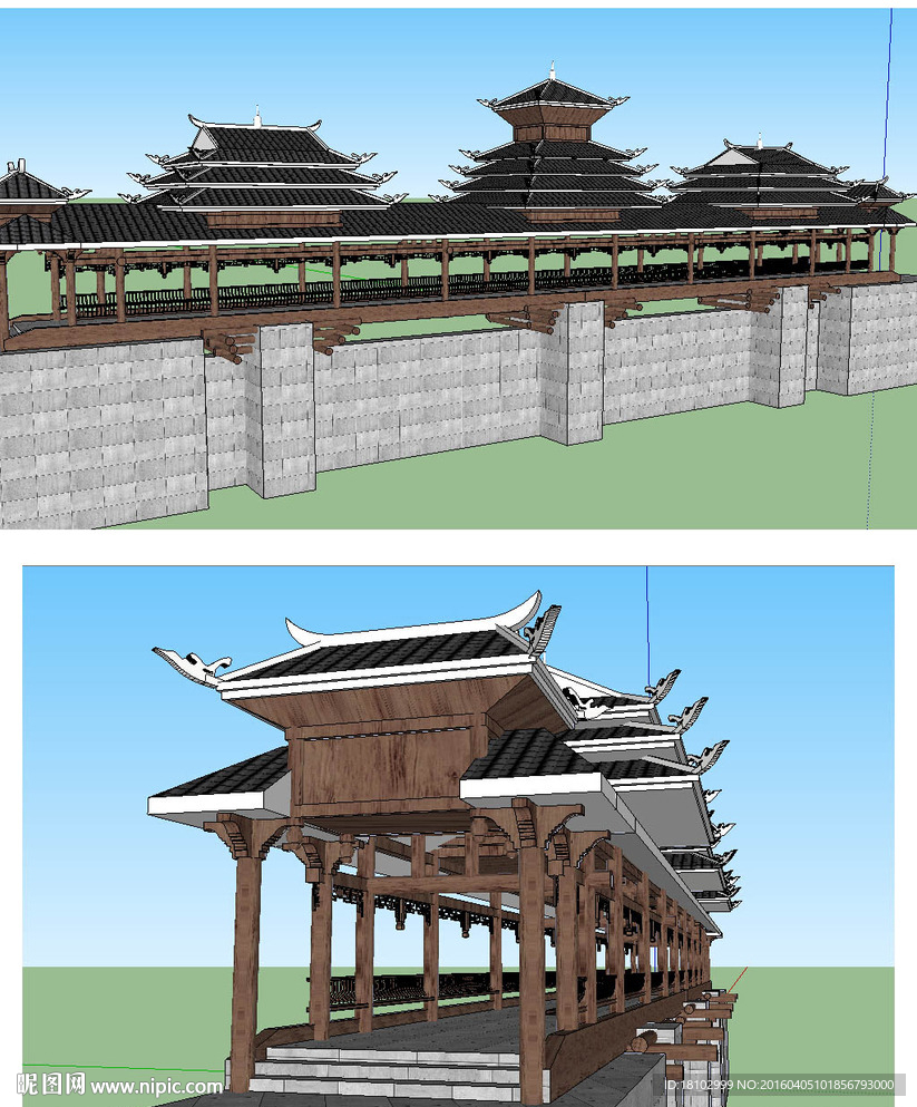 风雨桥建筑景观草图大师SU模型