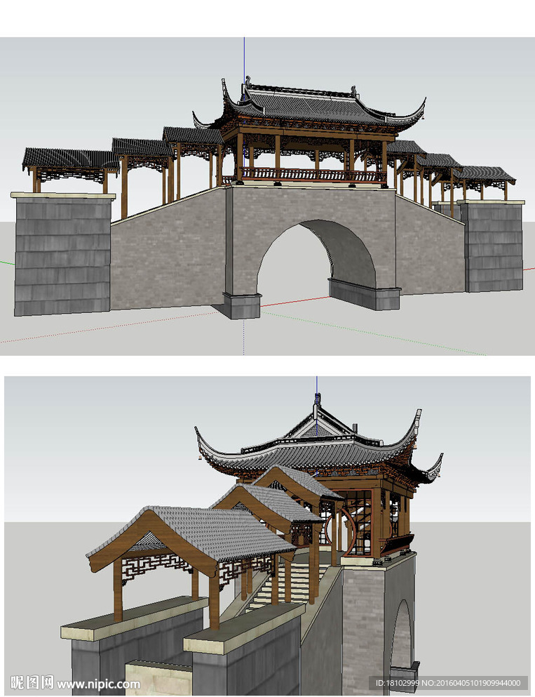 风雨桥建筑景观草图大师SU模型