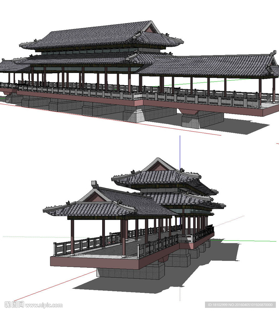 风雨桥建筑景观草图大师SU模型