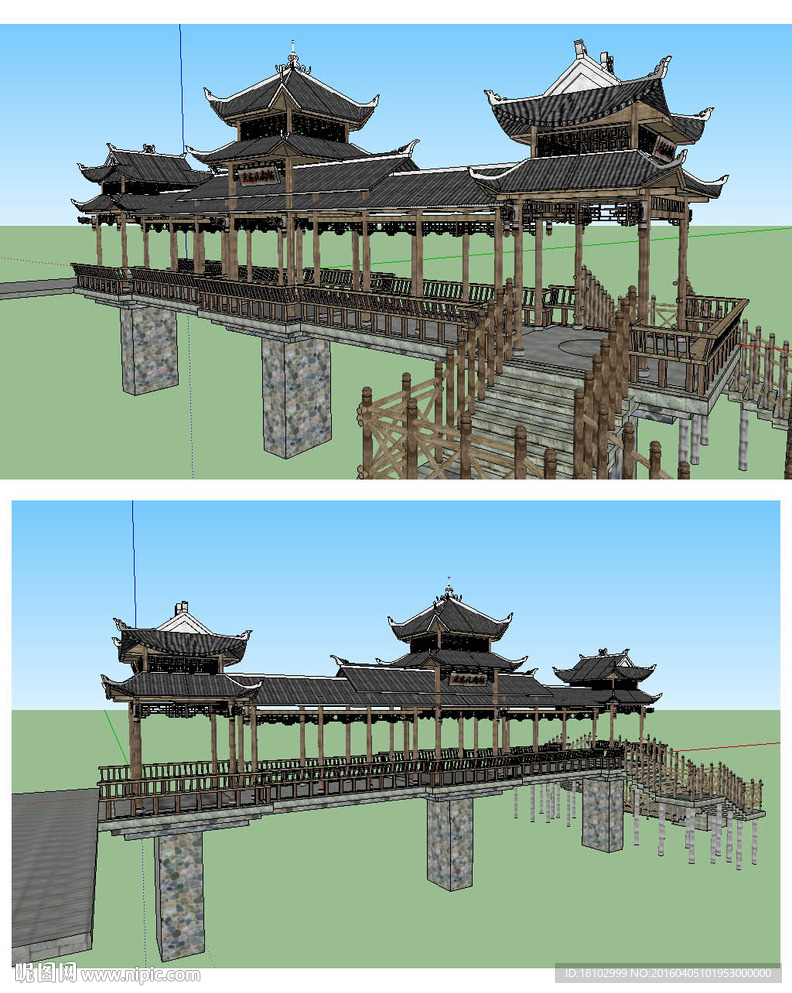 风雨桥建筑景观草图大师SU模型
