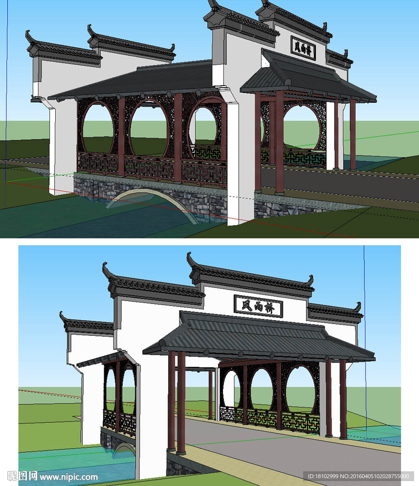 风雨桥建筑景观草图大师SU模型