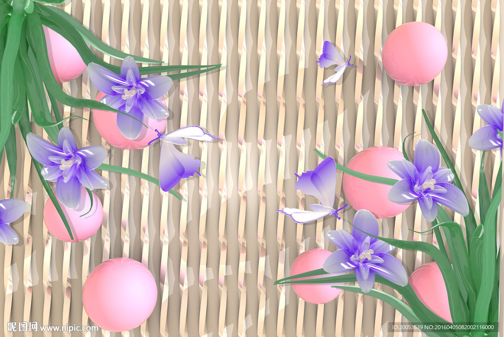 3d蓝色花朵电视背景墙