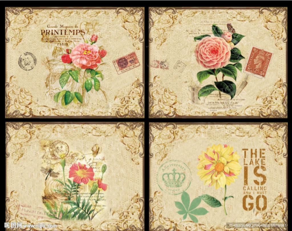 装饰画 无框画  欧美花纹