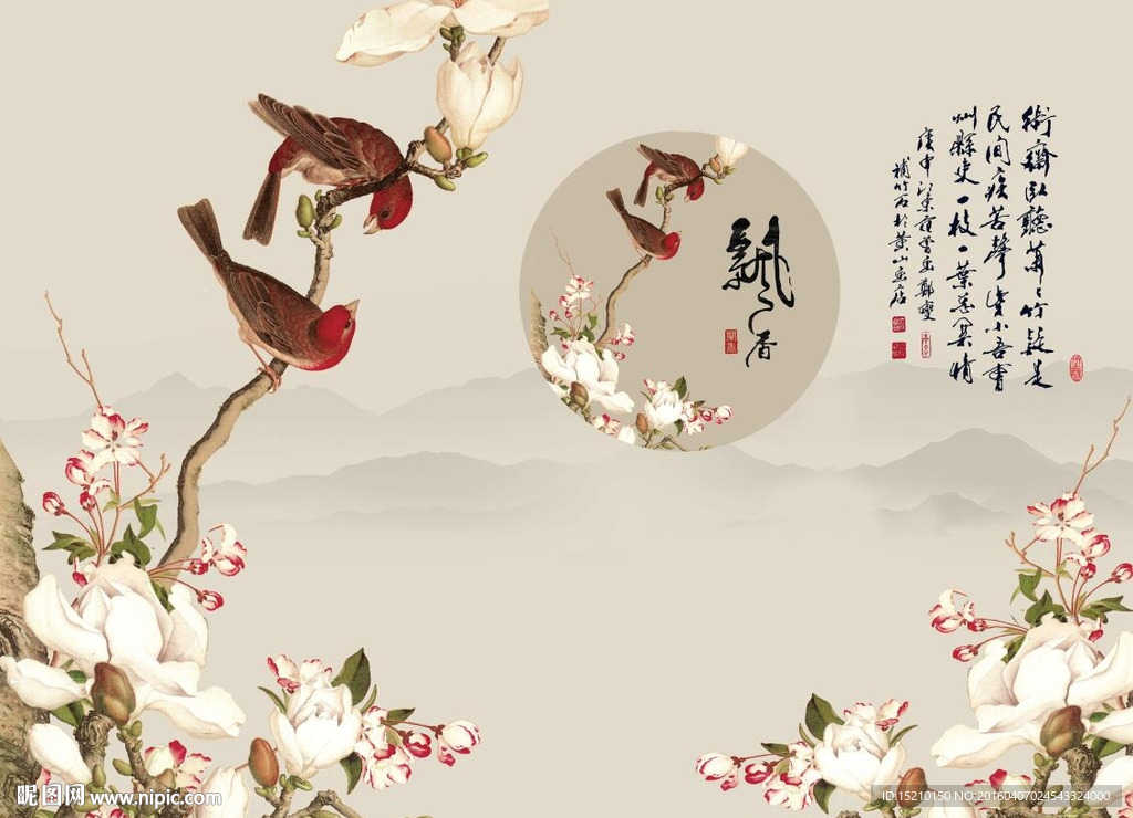 国画玉兰花