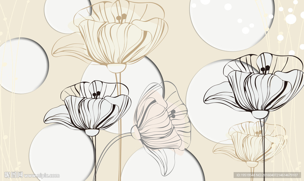 3D手绘郁金香电视背景墙