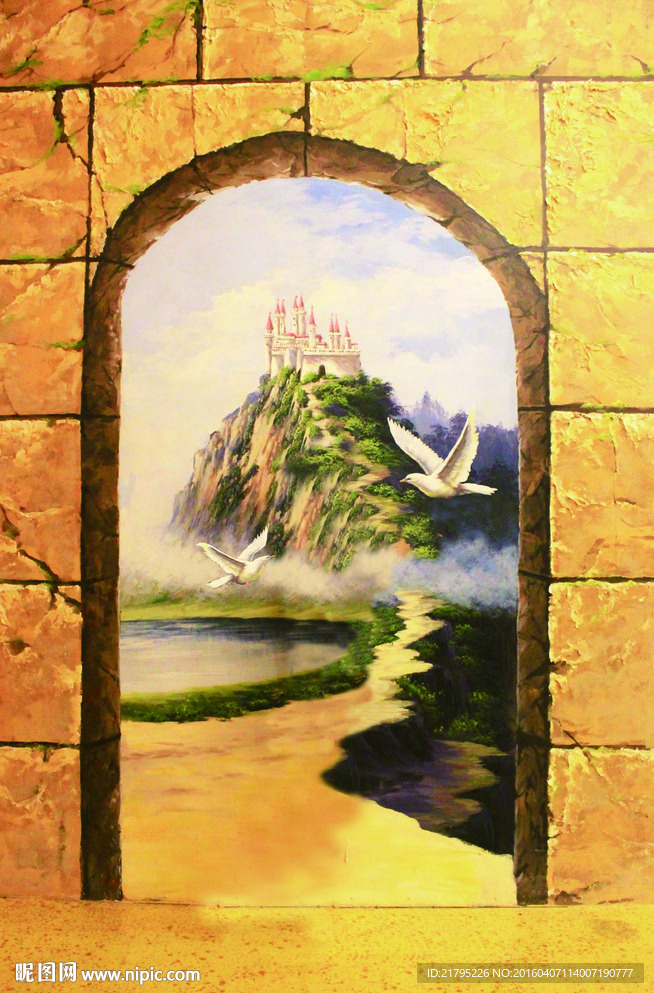 3D玄关背景墙 山中城堡