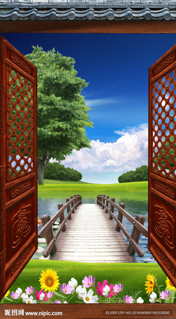 3d玄关背景墙风景小桥