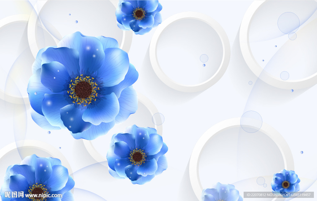 3D梦幻蓝色花朵花背景