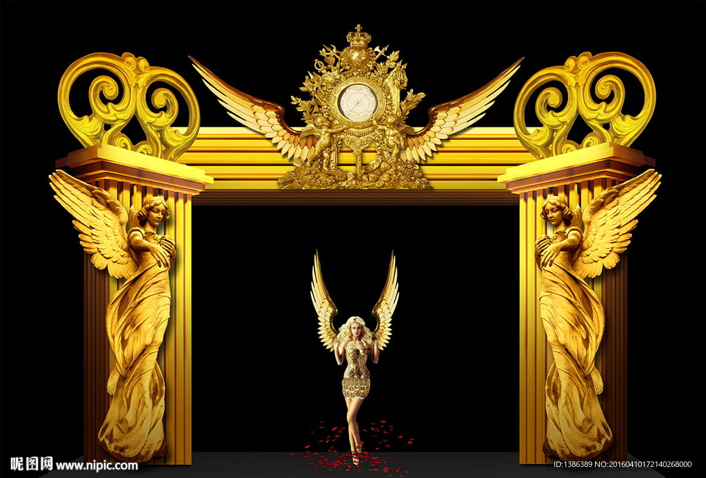 金色高档华丽欧式天使罗马柱门头