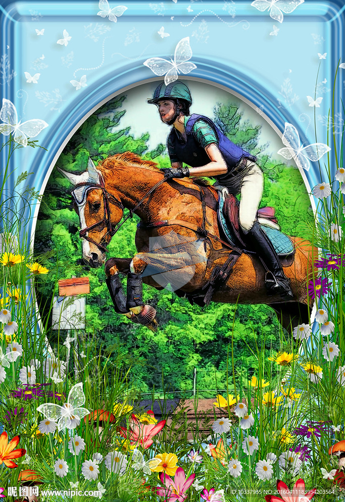 骑马水彩插画分层