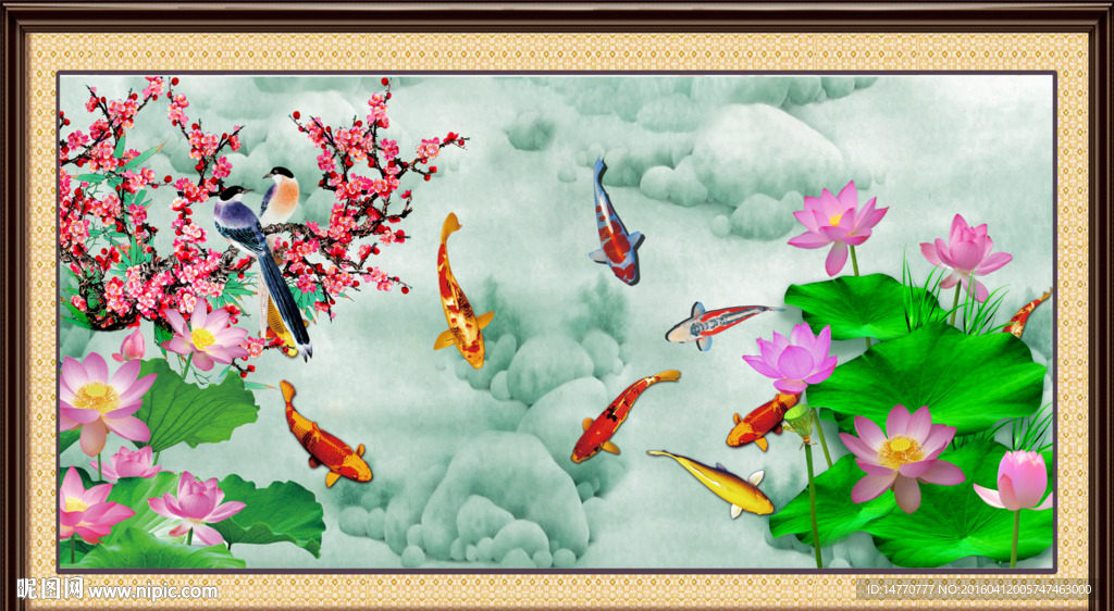 荷花鲤鱼图