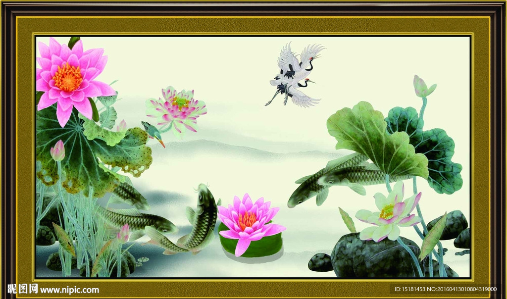 荷花鲤鱼图
