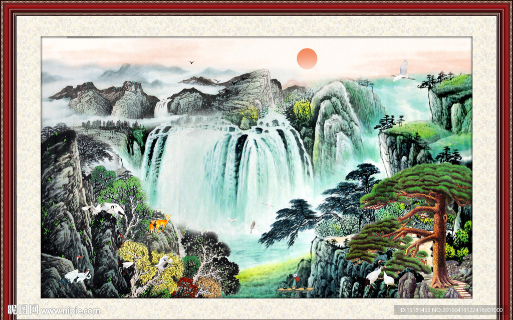 国画山水迎客松