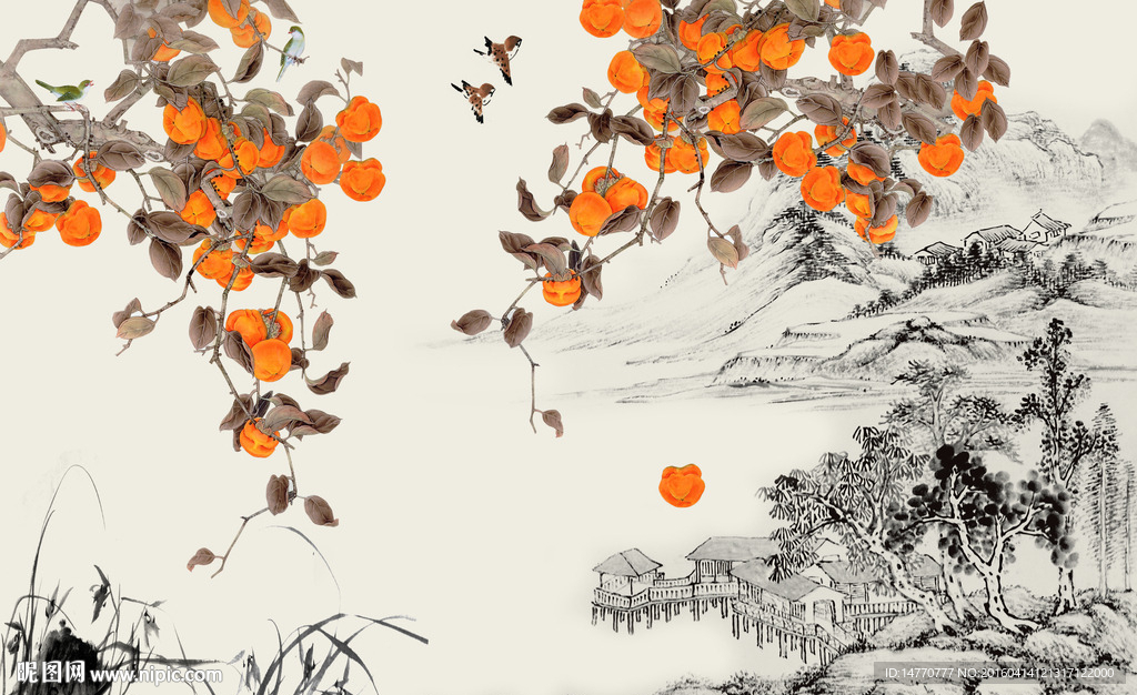 国画花鸟 硕果累累