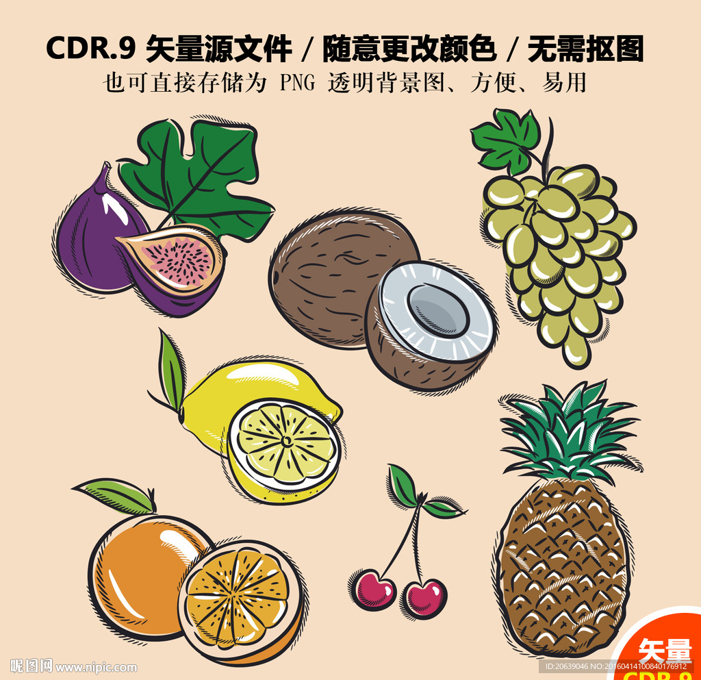 卡通精美水果手绘矢量图