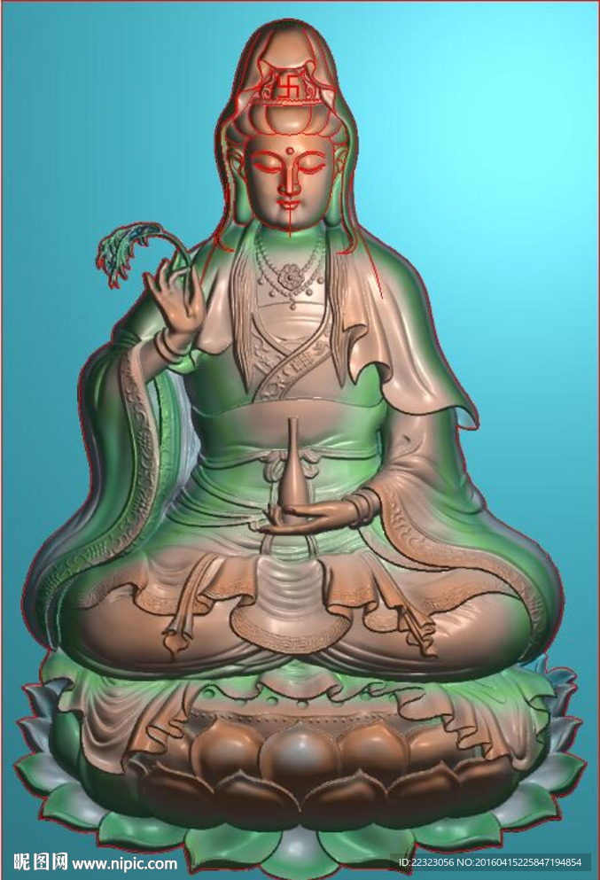 46牌观音坐莲台精雕浮雕灰度