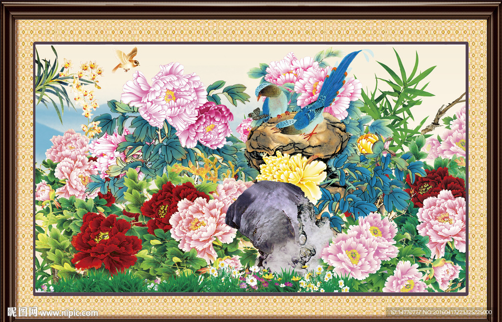 花开富贵孔雀图