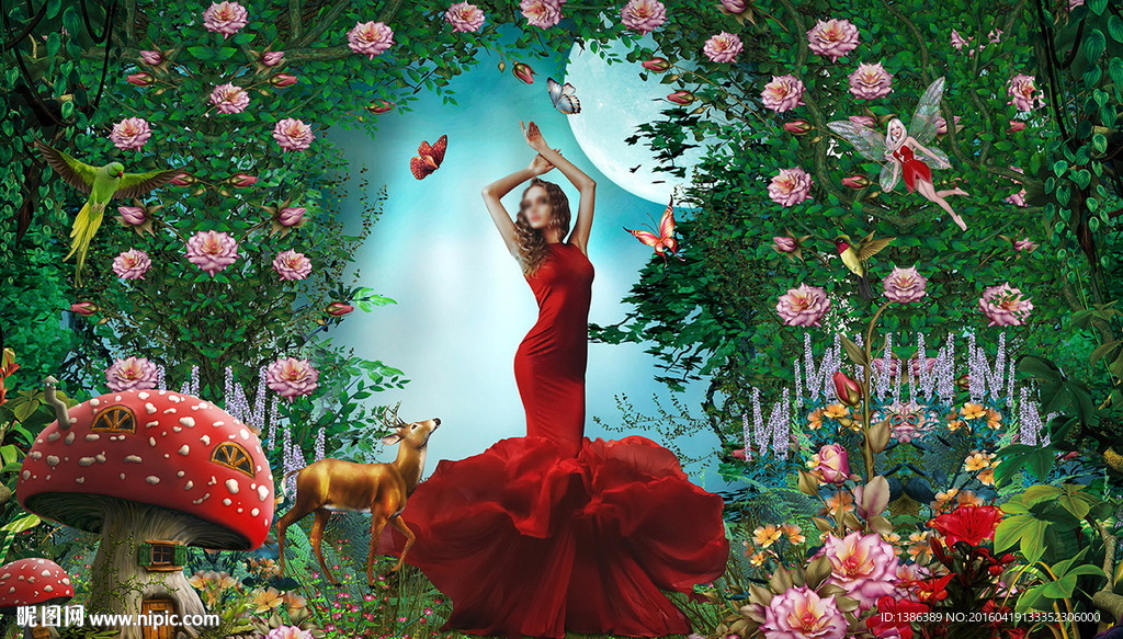 梦幻森林系唯美3D立体婚纱背景