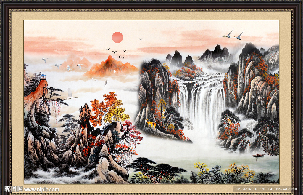 旭日东升国画山水