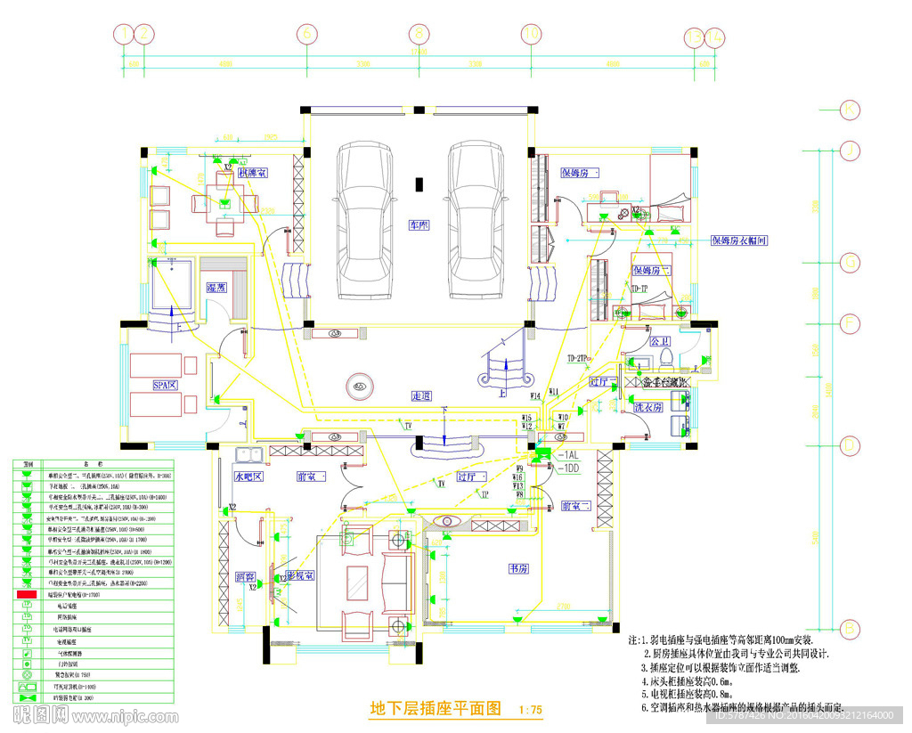 家居CAD电路插座平面