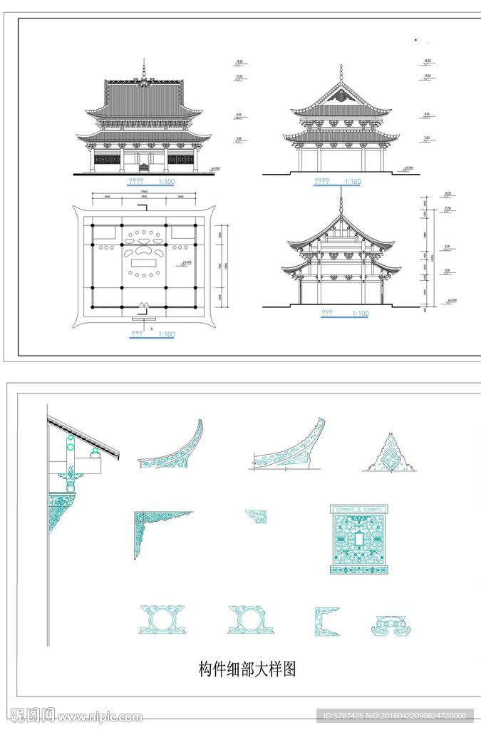 中国寺庙建筑设计CAD图