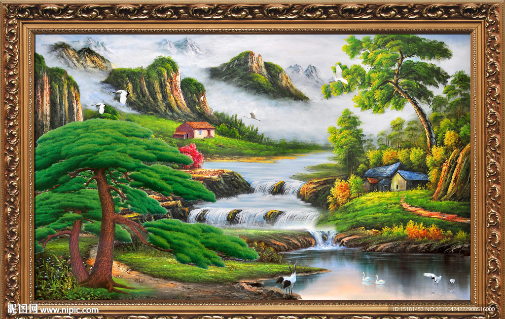 迎客松油画