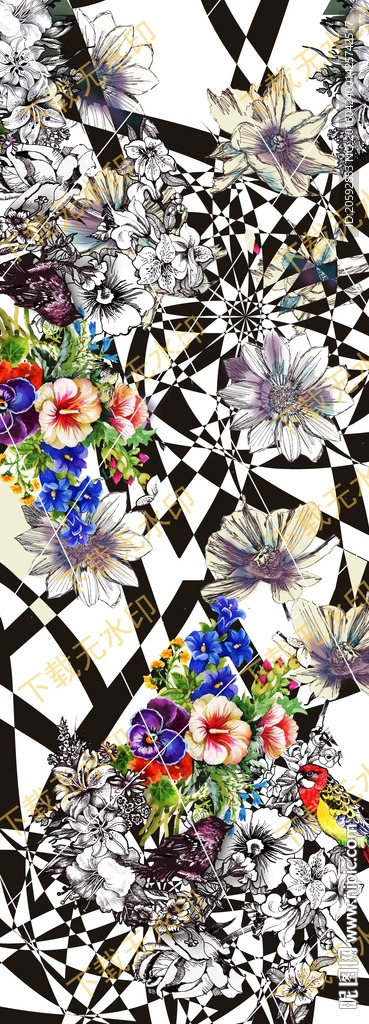 时尚几何素描花卉(分层）