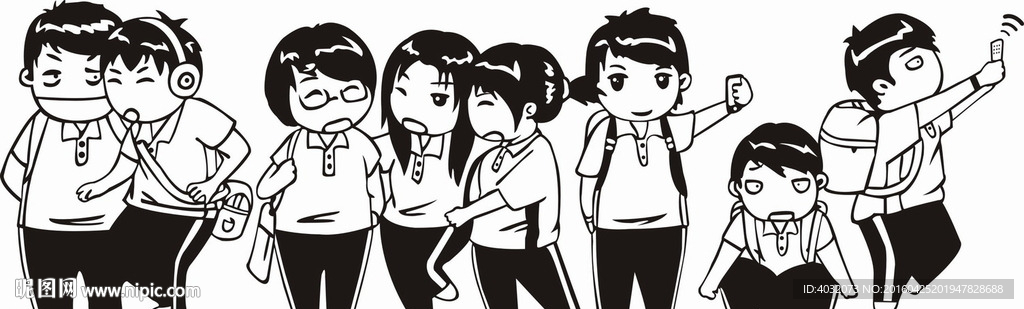中学生男女学生排队班服图案