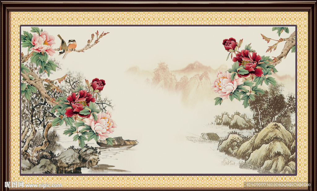花鸟牡丹国画