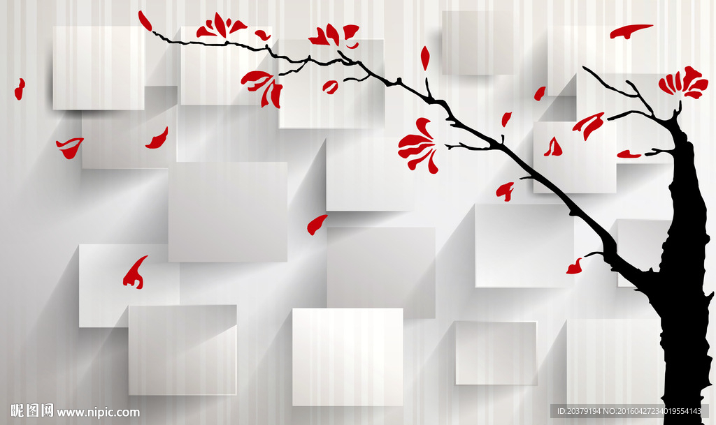 3D立体方块矢量梅花树