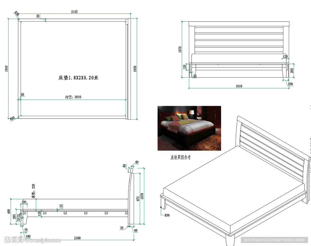 实木家具床图纸