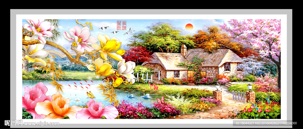 油画风景玉兰花 装饰画