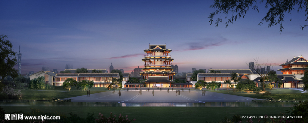 徽式古典建筑夜景
