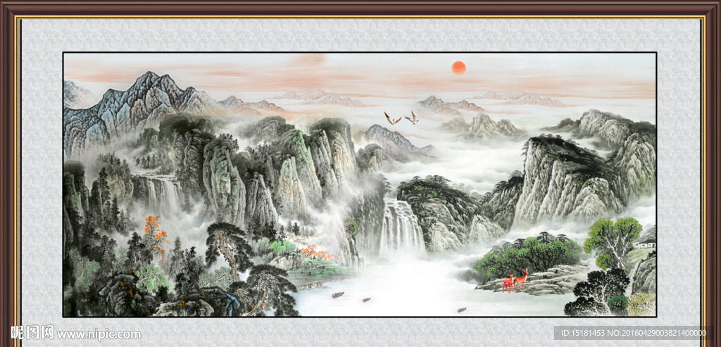 旭日东升 水墨山水