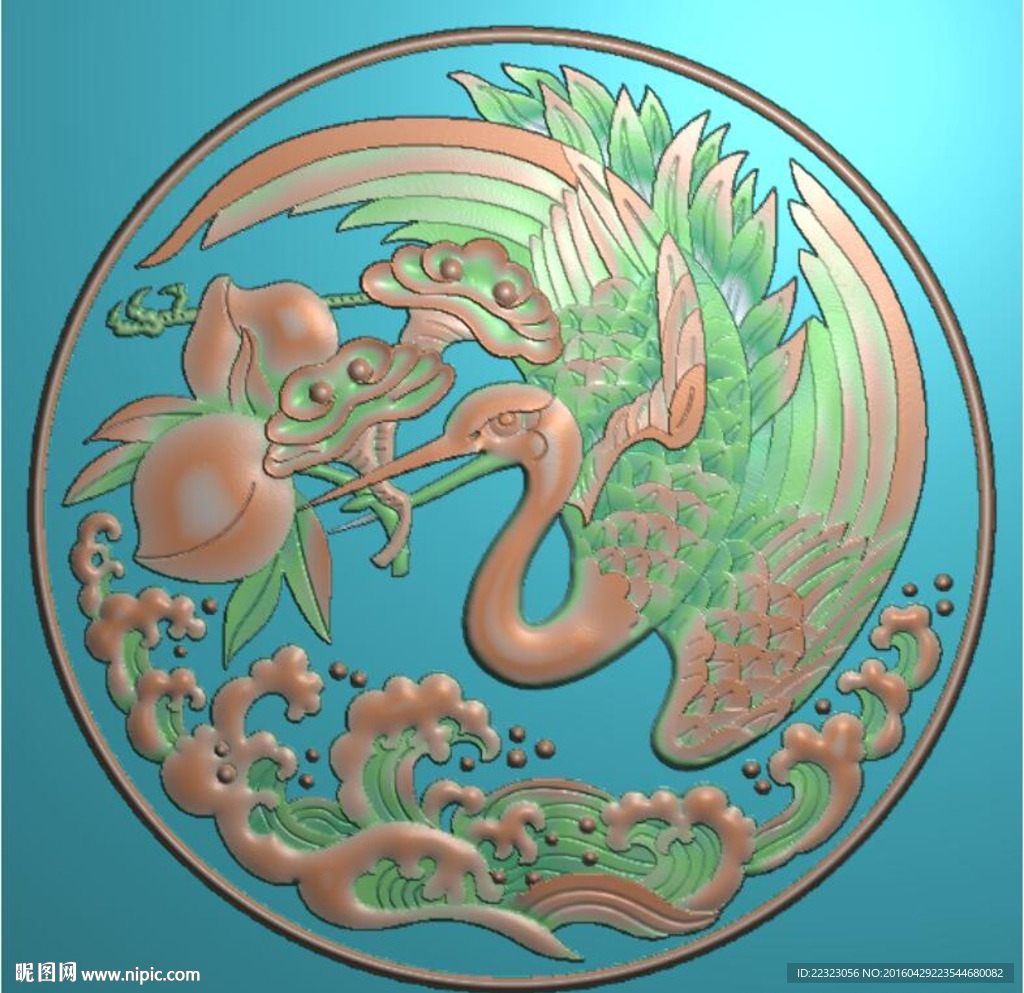 圆仙鹤桃子如意棺材挡板精雕浮雕