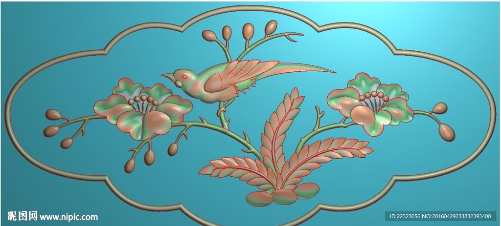 海棠花鸟衣柜抽斗精雕浮雕灰度