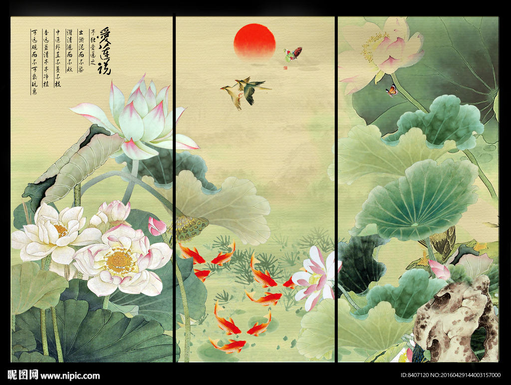荷花九鱼图
