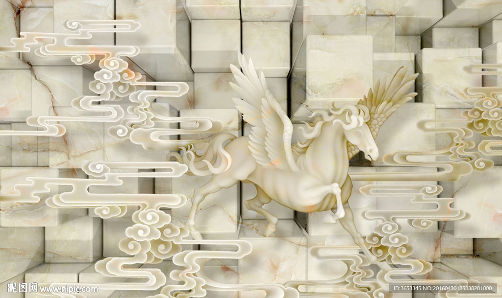 马到成功玉雕3D立体电视背景墙