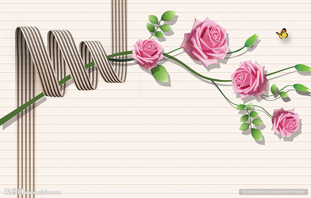 优雅粉红玫瑰花朵花卉背景墙