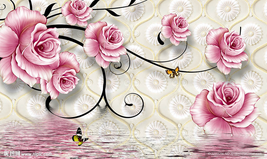 现代简约浪漫玫瑰花朵花卉背景墙