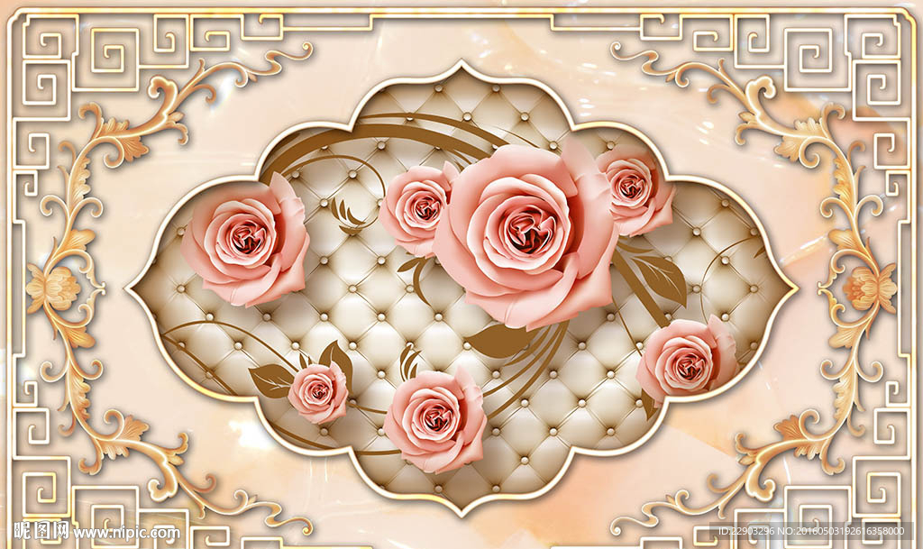 现代简约红色玫瑰花朵软包背景墙